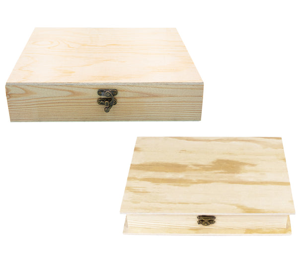 Boîte plate en bois avec couvercle Petite boîte en bois Boîte au trésor en bois naturel avec fermeture - Boîte de rangement rectangulaire, solide et durable