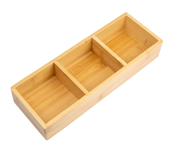 Holzbox aus Bambus – offene Kiste mit 3 Fächern für den Schreibtisch Maße 28 cm x 10 cm x 4,5 cm